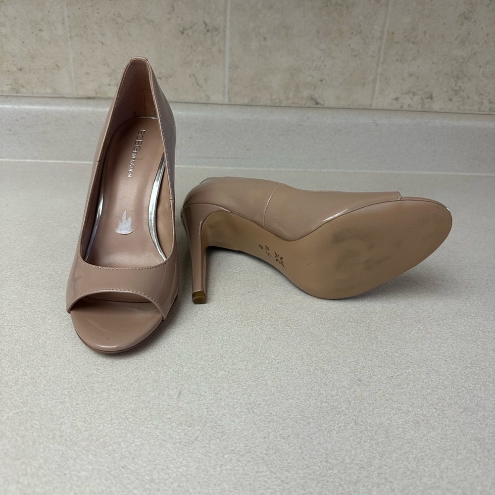 Beige open toe heels